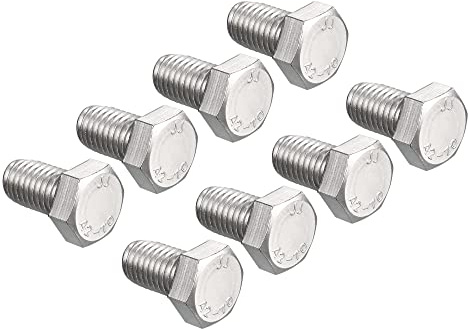 sourcing map Lot de 8 boulons à tête hexagonale M12 - 1,75 x 20 mm en acier inoxydable 304 de qualité 4,8 entièrement filetés