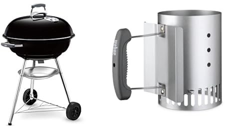 Weber 1321004 Barbecue compatto a carbone, 57 cm, Nero & 7447 Ciminiera per barbecue a carbone