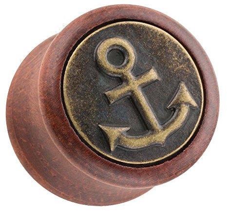 Taffstyle Ohr Plug Flesh Tunnel Piercing Ohrpiercing Holz Braun mit Anker Motiv 28mm