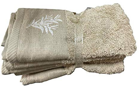 Gästehandtücher, Baumwolle und Leinen, bestickt, Lavendel, 6 Stück