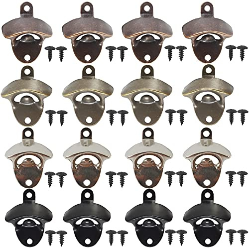 ROYHOO 16 abrebotellas de pared vintage con tornillos de montaje para tapas de cerveza, botellas de coque, vino, refrescos, bares de cocina (4 colores)