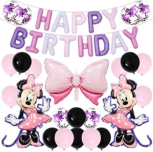 BESTZY Minnie Themed Party Decorations - 24 PCS Minnie Shaped Foil Balloons for Kids Birthday & Wedding