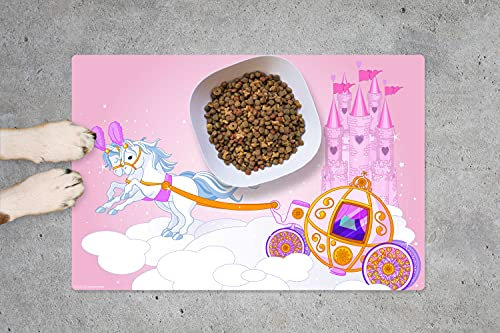 Napfunterlage | Futtermatte für Hunde und Katzen „Weiße Pferde“ aus Premium Vinyl - 60x40 cm – rutschhemmend, abwaschbar, reißfest - Made in Germany