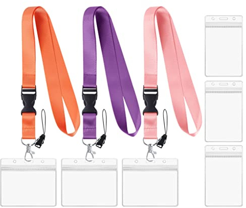 Vicloon Correa para el Cuello Tarjeta, 3pcs Cinta para el Cuello y 6pcs Badge Id Tarjeta,con Hebilla de Liberación Rápida y Cierre de Langosta, para Tarjeta de Autobús,Llaves（Rosa Naranja Morado）