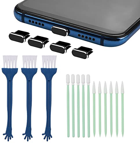 Cobee USB C Handy Reinigungsset, 17 teiliges Telefon Port Reinigungsbürsten Set Metall Anti Staub Stecker Telefon Lautsprecher Reinigungsbürsten Telefonhörer Reinigungsbürste (schwarz)