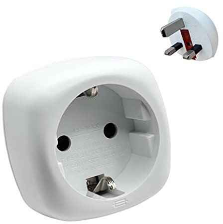 Pipestation European to UK Plug Adaptor - Compact & Lightweight EU to UK Plug Adapter - Type C, E and F (Round Pin) Power Cables EU Plug Adapter to UK - Europe to UK Plug Adaptor Type G