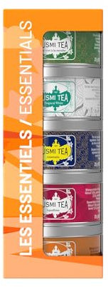 Kusmi Tea - The Essentials Organic Gift Set for Women and Men - Green, Black, White Tea, Hibiscus Tea - Loose Tea - 5 Tins of 25 g - Ideal Birthday Gift Idea
