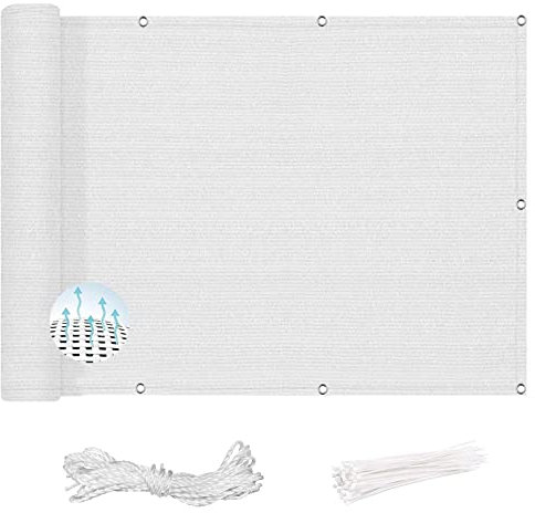 YUANZHI Balkon Sichtschutz Balkonbespannung 145 x 250 cm Windschutz Staubschutz Schattiernetz Sichtschutz Windschutz mit Ösen und Kordel für Balkon Garten im Freien, Weiß
