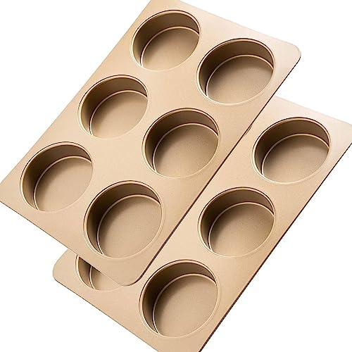 Yomvzake Paquete de 2 moldes antiadherentes para pan de hamburguesa, moldes de pan de hamburguesa de 4 pulgadas, mini sartén redonda para hornear panecillos de hamburguesa, magdalenas inglesas,