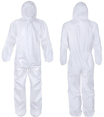 Geiserailie 50 Pack Disposable Coveralls with Hood Protective Heavy Duty Full Body Paint Hazmat Suit for Men and Women(L)