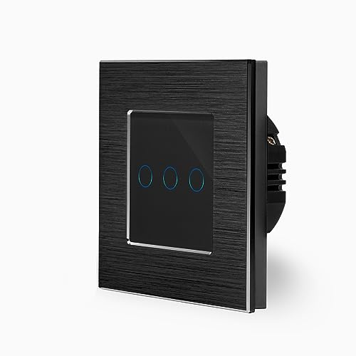 POINT einfacher Touch Wechsel-/Kreuzschalter Ein/Aus 1-Fach im Aluminiumrahmen in schwarz 1-Weg Glas Berührungs Wandschalter Wechselschalter Kreuzschalter Lichtschalter Luxus-Time