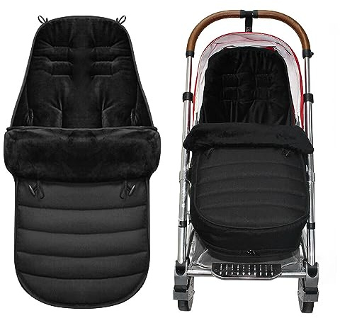 Gobesty Chancelière universelle pour poussette, chancelière de landau, couverture de poussette, résistante au froid, sac de couchage pour poussette imperméable et coupe-vent, doublure polaire (noir)