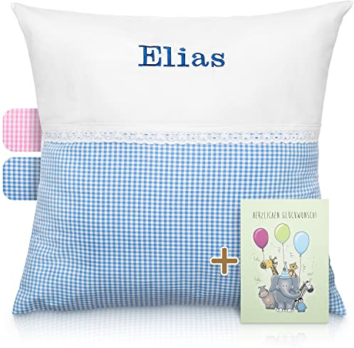 FADENZAUBER Babykissen personalisierbar mit Namen 50x50 cm für Jungs/Mädels