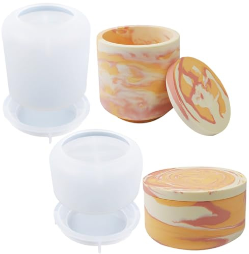 2 Stück große Glasharzform mit Deckel, Silikonharz, kreative Silikon-Topfformen, für Epoxidharz, Schmuck, Schmuck, Schmuck, Kerzenhalter, Organizer, Form, Pflanzenform, DIY, Harz, Beton, Handwerk,