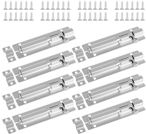 ASelected 8PCS Gate Bolt Lock 4In(100Mm) Stainless Steel Door Lock Bolts for ​Garden Gate Shed Bedroom Bathroom (Silver)