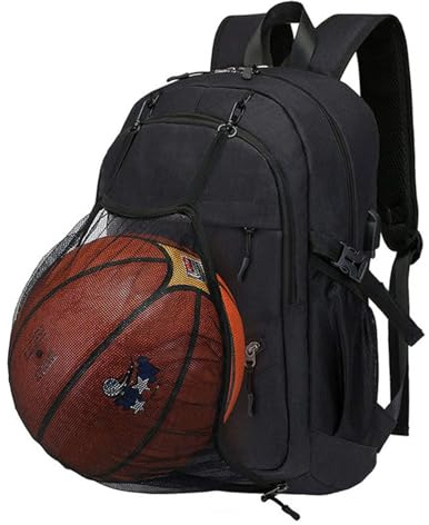 Hixingo Basketball Rucksack Mit Ballnetz - Große Kapazität Drawstring Sporttasche für Volleyball, Fußball, Fitnessstudio, Outdoor, Reisen