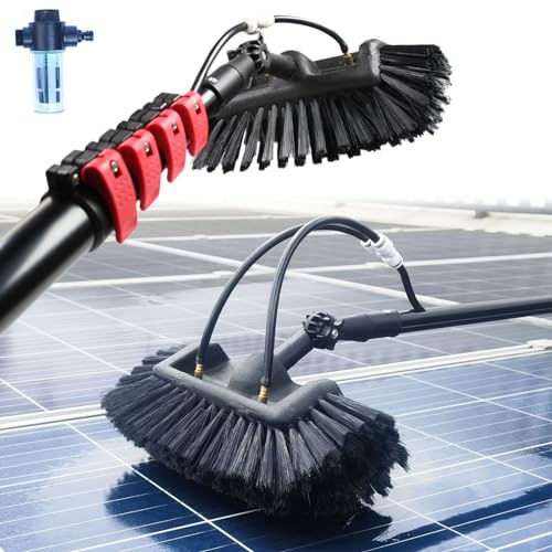 Teleskopstange mit 5-Flächen-Bürste und Seifenspender,Fensterreinigung mit Teleskopstiel 3.6 - 10.8 m, Teleskopbürste mit Wasseranschluss zur Reinigung von Solaranlage Terrassenüberdachung (9M)