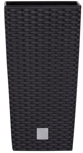 Pflanztopf aus Kunststoff H 61 cm inkl. Innentopf - wetterfest im stilvollen Rattan-Look - Pflanzsäule - Blumentopf - Blumenübertopf - Blumentopf hoch Größe Ø 32,5 cm / H 61 cm, Farbe Anthrazit