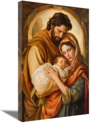ZQQART Jungfrau Maria und Jesus Leinwanddrucke Joseph Bild Heilige Familie Gemälde Madonna und Joseph Bild Katholische christliche Kirche Religiöses spirituelles Dekor (Heilige Familie-B,30x45cm)