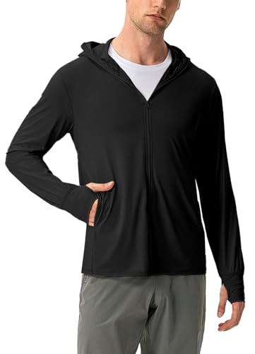 Sukany Men's UPF 50+ Sun Protection Hoodie Lightweight Athletic UV Jacket Running Thin Zip Up Outdoor Hiking Long Sleeve SPF Shirt with Thumb Holes