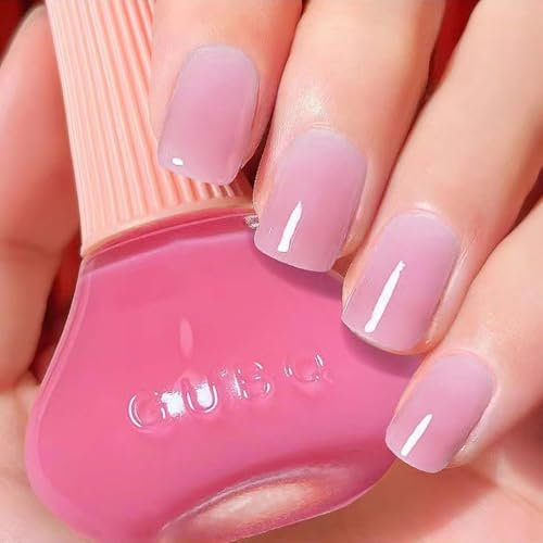 Pink Nail Polish - Nude Jelly Nail Varnish - Crystal Clear Pink Color Fast Drying Nail Varnish - Natural Transparent Color Long Lasting Nail Art Air Dry Chip Resistant Home DIY