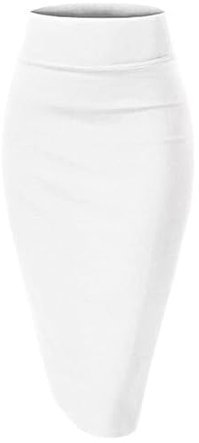 TRENDMALLS Jupe crayon extensible taille haute sous le genou pour femme, blanc, Taille XL