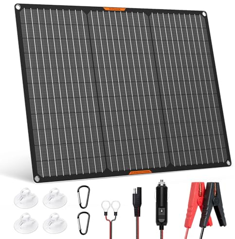 MHPOWOS Solarpanel 50W 12V Solar-Autobatterie-Ladegerät Maintainer Portable | Waterproof Power Solar Trickle Charger für Auto Boot Automotive RV mit Zigarettenanzünder-Stecker & Alligator Clip