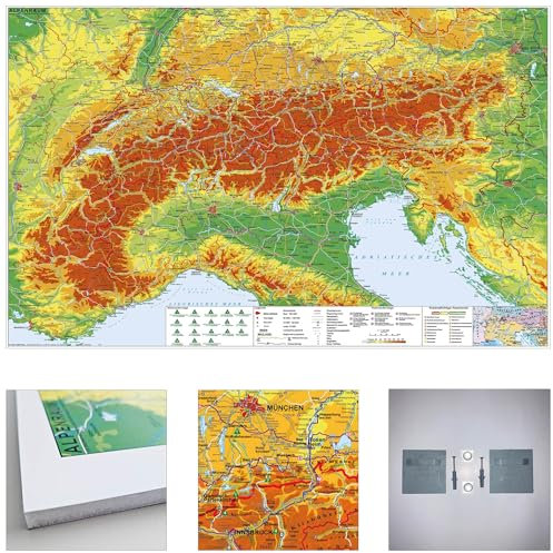 Alpenraum mit Weitwander- und Radfernwegen zum Pinnen auf EasyPrint - Platte mit Wandhalterung, 120x80cm: Wandkarte