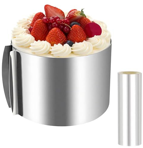 PRZRAO Cercle Gateau Reglable, 15CM Collier a Gateau en Acier Inoxydable, 16-30cm Cercle à Mousse Réglable avec Colliers à Gâteau, Anneau à Gateau pour Mousse Dessert Pâtisseri