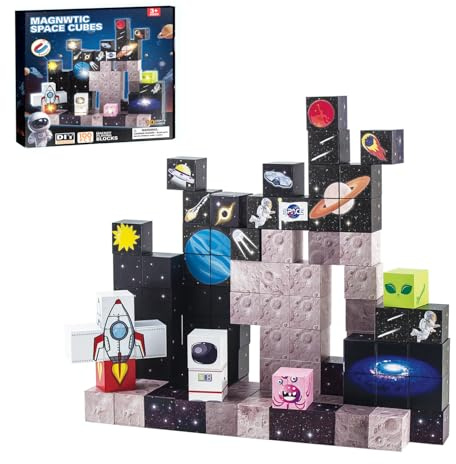 Tubasaya Magnetische Weltraumwürfel, Baukasten mit 100 Teilen, DIY-Spiel für Kinder ab 3 Jahren