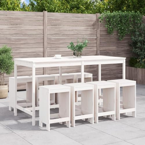 KTHLBRH 9-TLG. Gartenbar-Set Weiß Massivholz Kiefer Gartenmöbel-Sets Balkonmöbel-Sets Terrassenmöbel-Sets Outdoor-Möbel-Sets für Terrasse, Garten, Balkon