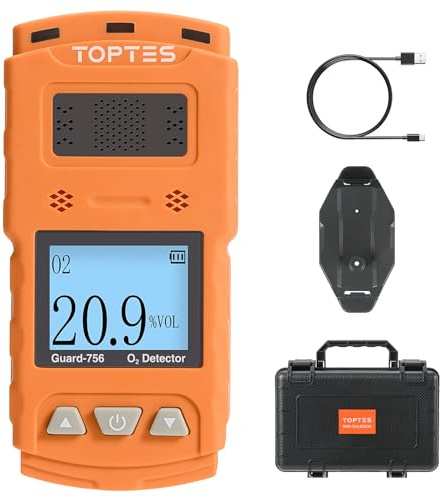 TopTes Guard-756 Upgraded Oxygen Detector, 0-30% VOL, Portable O2 Monitor, 0.5s Fast Response, Rechargeable O2 Gas Detector, with Vibe, Light & Sound Alarms, Dust and Explosion Proof, for Work, Home