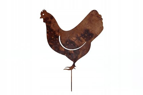 Kapaga - Gartenfigur aus Rost - Metall - Edelrost - Huhn - Höhe 31 cm | auf Einschlagbeinen, Tierfigur, Dekofigur - Dekoration Gartendeko - Gartendekoration