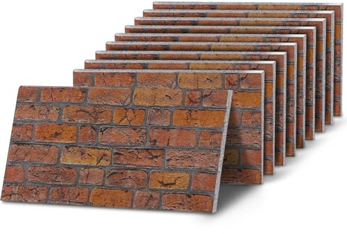 K&B Panels 3D Wall Panels, Rustic Brick Effect Styrofoam Wall Panelling Kit, Lightweight, Easy to Install, Dual Insulation to Reduce Acoustic Noise, Indoor & Outdoor (Victorian Amber) (10 Panels)
