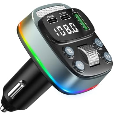 OBEST Transmisor FM Bluetooth 5.4【PD 35W + QC 18W】 Adaptador de Radio para Coche, Adaptador Bluetooth para Coche con Interruptor de luz, Sonido de bajo HiFi, Carga rápida