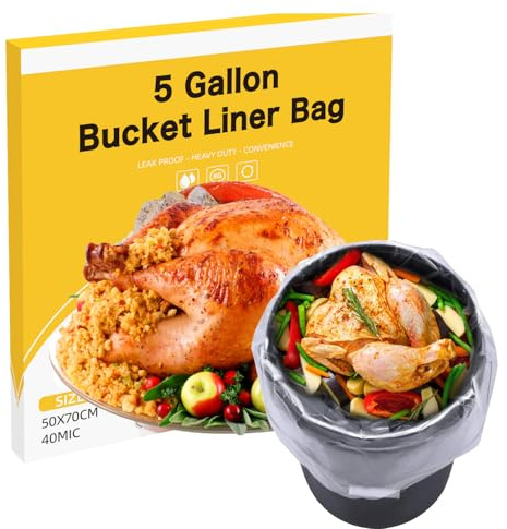 5 Gallon Bucket Liner Bags, Turkey Brine Bag, Food Grade Platisc Bag for Marinading and Brining, BPA Free, Extra Heavy Duty Leak Proof, Great for Food Storage, Pack of 12