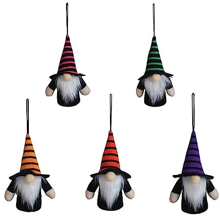 LLINthy Suministros de decoración de Halloween con lámpara colgante sin rostro, decoración de jardín de gnomos de felpa para exteriores