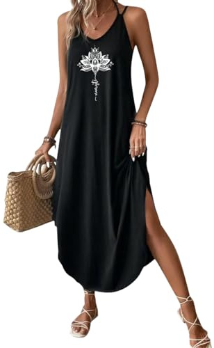 Chicrise Robe D'été Femme Longue Maxi Robe sans Manches Col V Robe De Plage Décontracté