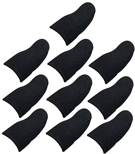 IWOWHERO Atmungsaktive Fingerlinge Schweißabweisend und Rutschfest 10 Stück Schwarze aus Nylon und Silberstoff und Touchscreen Bedienung für Mobiles Spielen