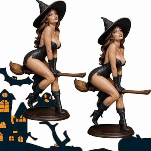 Generisch Halloween Hexen Figur, Gothic Hexe auf fliegendem Besen, Mystische Bücherregal- & Tischdekoration für Halloween, Wohnzimmer & Gothic-Accessoires (2pcs)