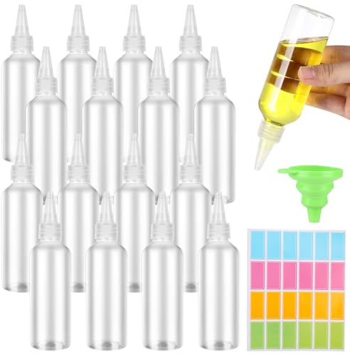 XINKEJIA 16 Stück 100ml Quetschflasche, Kunststoff Squeeze Flasche Mit Trichtern und Etiketten - BPA Frei, Kein Leck für Soßen, Öle, Sauce und Pigment