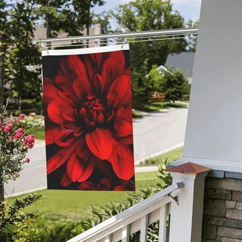 Drapeau amusant de 6,1 x 0,9 m pour l'extérieur - Fleur de dahlia rouge sur drapeau de jardin noir - Impression double face - Bannières de jardin pour la maison, la pelouse, la décoration d'intérieur