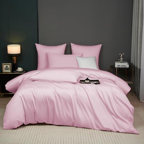 Luowei Biancheria da letto in cotone satinato, 135 x 200 cm, 100% cotone a fibra lunga, delicata sulla pelle, set di biancheria da letto con chiusura lampo e 1 federa 80 x 80 cm