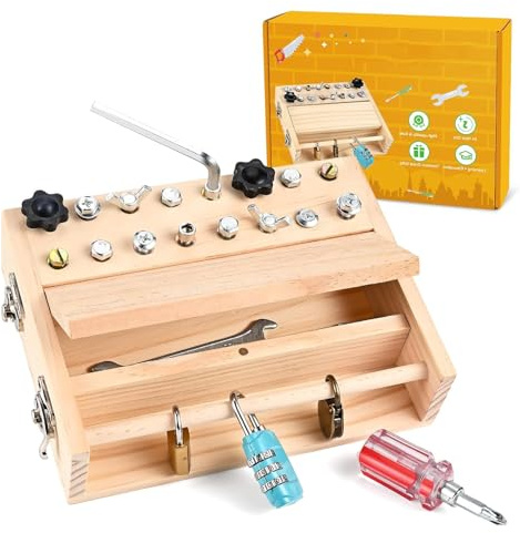 KINDLUME Montessori Activity Board - Montessori Busy Board aus Holz mit Schrauben & Werkzeugen, Motorikspielzeug für Kinder ab 2 3 4 5 Jahren, Lernspielzeug für Kleinkinder, Montessori Board zur Förde