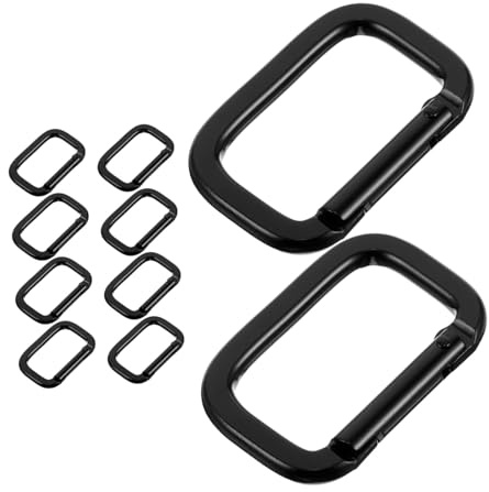 GANAZONO Mousquetons Noir Rectangulaires en Alliage D'aluminium Faciles à Utiliser Lot de 10 pour Paquet et Accessoires de Randonnée en Plein Air