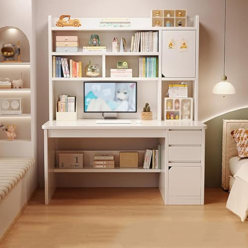 TY&WJ Computertisch Mit Aufsatz, Platzsparender Schreibtisch Workstation Moderner Holz Eckschreibtisch Mit Bücherregal Zum Schreiben, Lernen Und Arbeiten,A,100x45x131cm(39x18x52)
