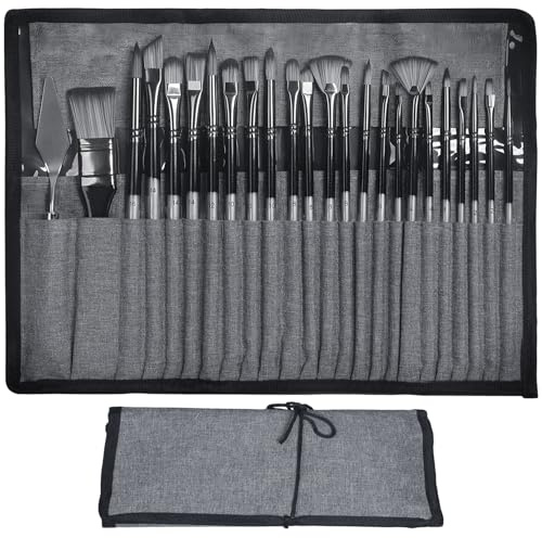 Paint Brush Set, Professional Paint Brushes for Acrylic Painting, 24 Pcs Different Sizes with Cloth Roll, Painting Brushes for Artists Flat, Art Supplies for Artists and Beginners