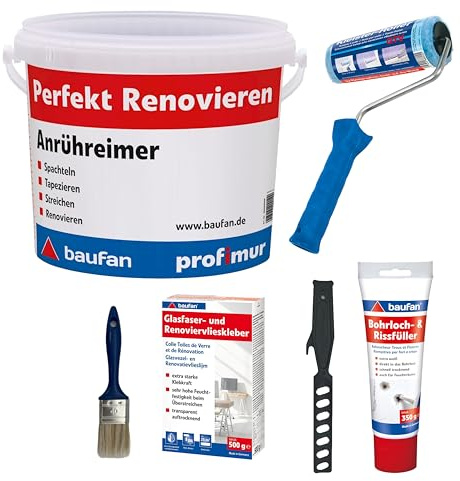 baufan Glasfaser- und Renoviervlieskleber Set + Bohrloch und Rissfüller