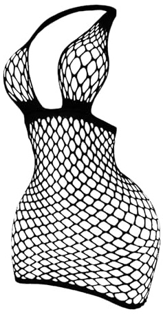 SweatyRocks Women's Sexy Fishnet Lingerie Dress Open Back Babydoll Lingerie | One Piece Halter Sleeveless Fishnet Bodysuit Stripper Outfits Valentine Sexy Nightwear, Black, One Size