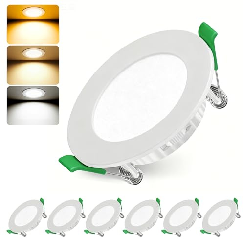Lichtlord Dimmbare LED Einbaustrahler 230V, IP44 Ultra Flach Deckenspots, 3 CCT Einbauleuchten, Ø68-80mm Lochmaß, Ohne Trafo, Für Badezimmer Wohnzimmer